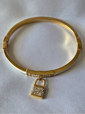 Michael Kors Gold Tone Crystal Padlock Bangle Bracelet